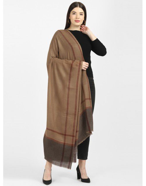 Women pure wool shawls plain self side strips  design brown
